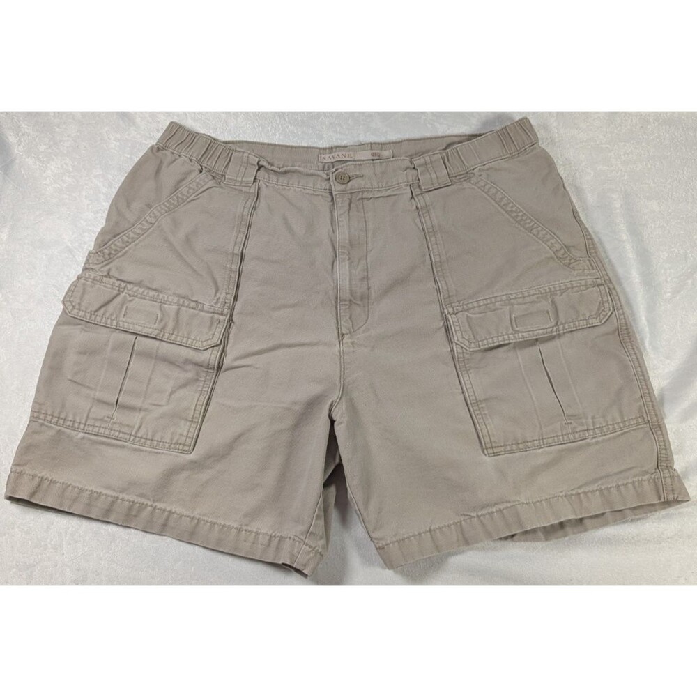 Savane Men's Cargo Shorts Size 42R Khaki Beige Elastic Waist Utility Pockets